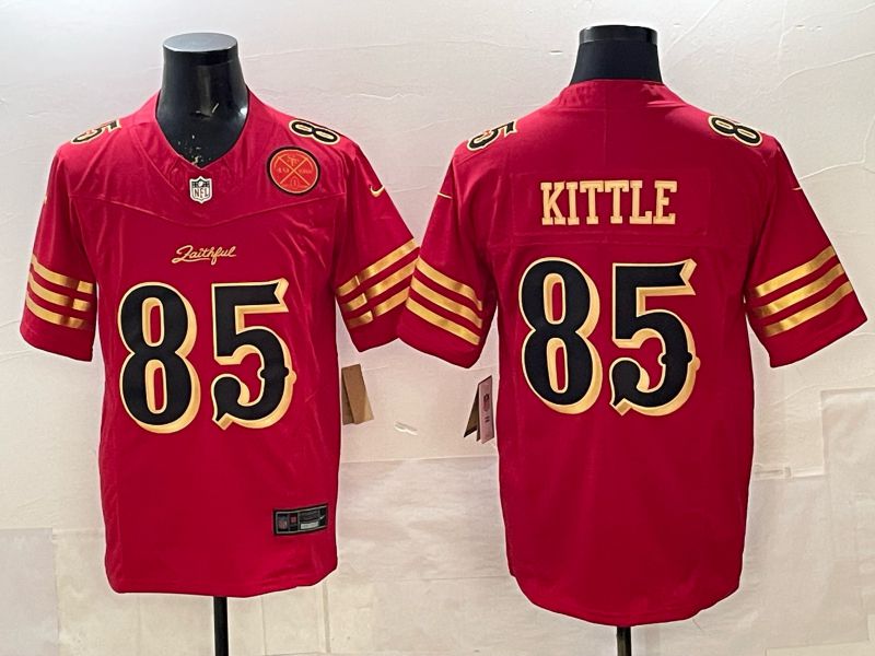 Men 2025 Nike San Francisco 49ers #85 Kittle red gold 5th generation Limited NFL Jersey 009